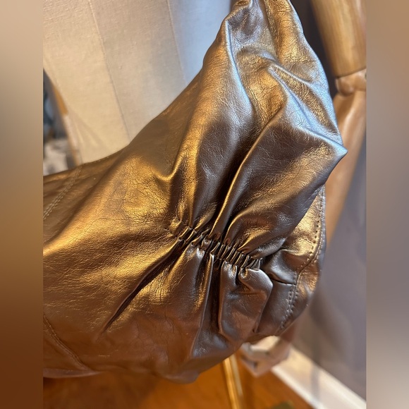Fashion Vegan Leather hobo style crossbody in metallic gold/bronze color - Picture 8 of 10